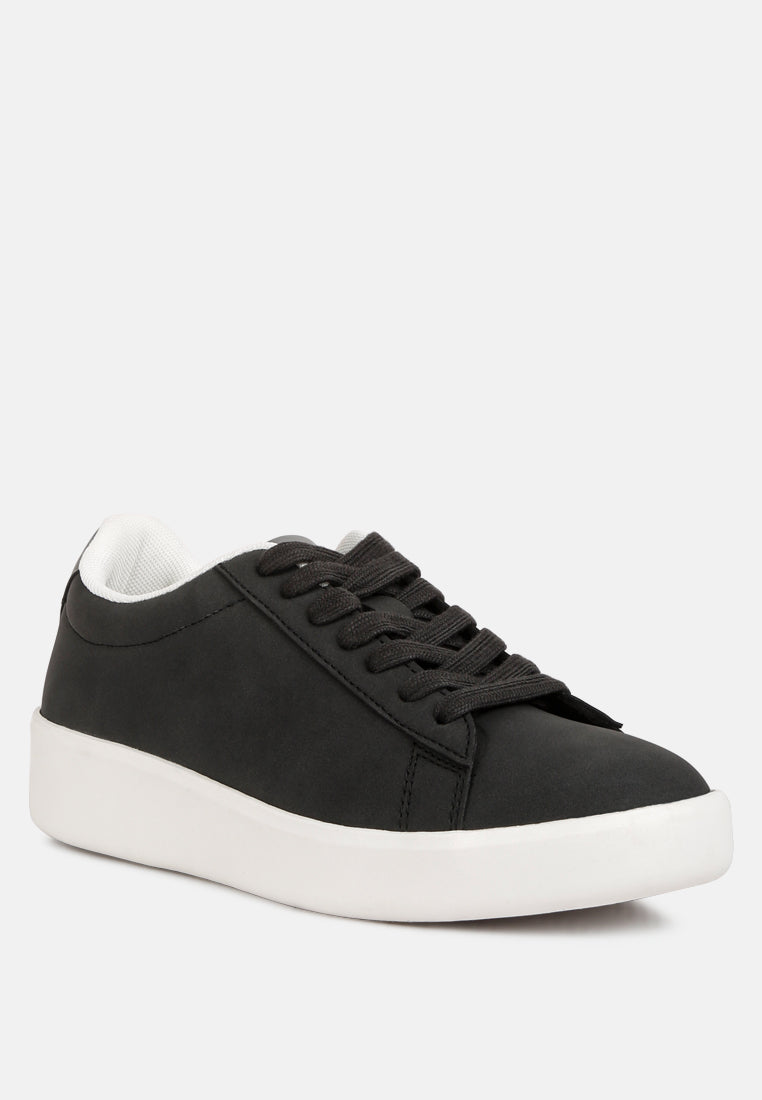 Minky Lace Up Casual Sneakers Chunky Sole Faux Leather Suede