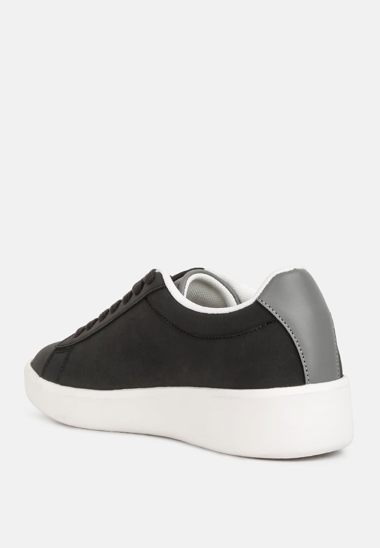 Minky Lace Up Casual Sneakers Chunky Sole Faux Leather Suede