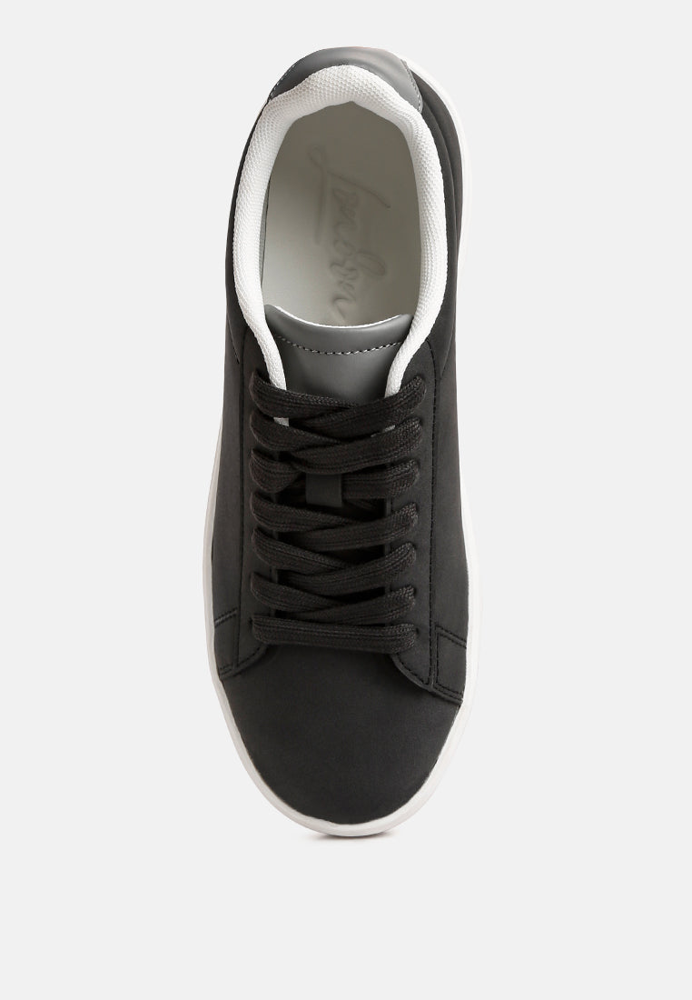 Minky Lace Up Casual Sneakers Chunky Sole Faux Leather Suede