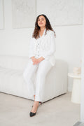 Snow White Spark 3-Piece Pantsuit UK Size 12 White Satin Blazer Set