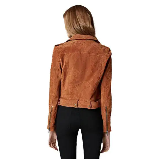 Women’s Cropped Suede Leather Motorcycle Jacket Biker Style